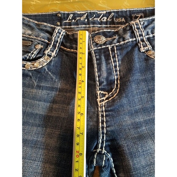 L.A.  idol Womens Juniors Distressed‎ Embroidered Rhinstones Skinny Jeans Size 7 - Picture 4 of 13
